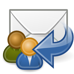 Download free blue arrow left email message courier mail answer everybody icon